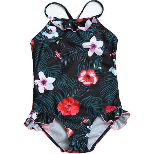 Summer Newborn Baby Girls Bodysuit Toddler Girls Flower Print Sleeveless Swimsuit Hot Spring Vacation Infant Jumpsuits + Cap