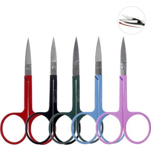 Red Purple Blue Stainless Steel Small Tilted Tip Eyebrow Nose Hair Beard Scissors Cut Manicure Facial Trimming Tweezer Makeup
