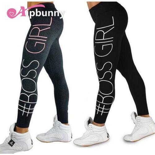 Aipbunny 2018 New Printed 'BOSEE GIRL' Slim Leggings push up hips high waist Ankle-Length Elastic Fitness Pencil leggins femme