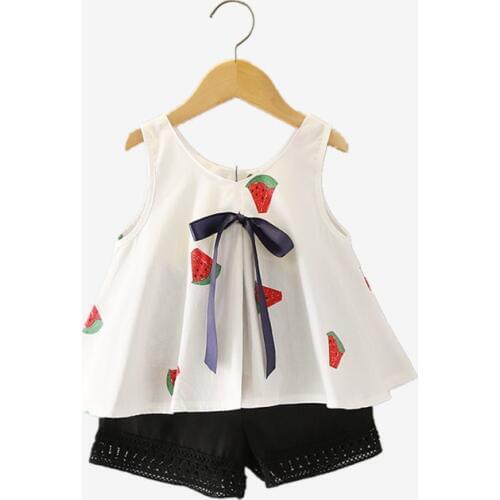2019 summer little girls new cute sleeveless color print cotton Vest + black shorts clothing sets 1-5 years