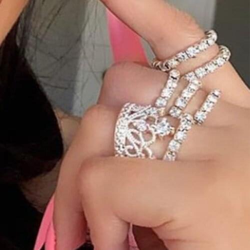 Multi Layer Pocket Crystal Rings For Women Metal Vintage Charms Punk Vintage 90s Style Y2K Rings Jewelry Gossip Girls Aesthetics