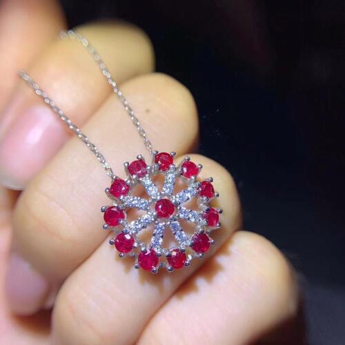 Fashion exquisite red Ruby necklace for women fine jewelry 925 sterling silver natural gem round windmill girl festival gift