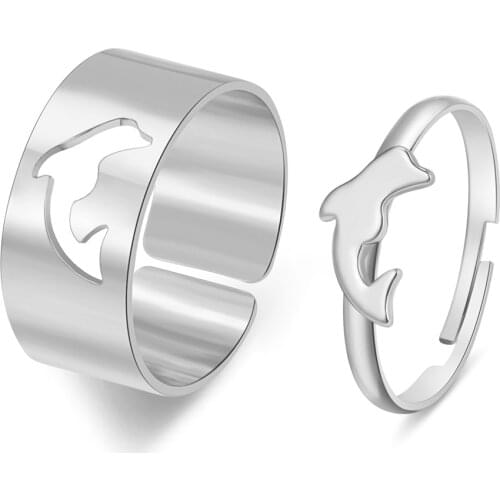 Trendy Gold Silver Color Dolphin Rings For Women Lover Couple Rings Set Friendship Engagement Wedding Open Rings 2021 Jewelry