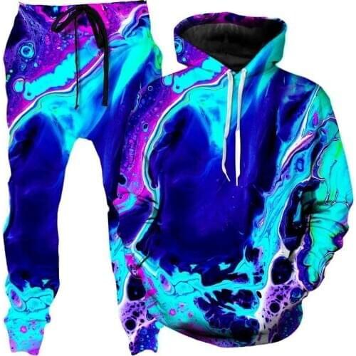 Men and women 3D printing oil paint two-piece couple sportswear running fitness hoodies breathable and quick-drying sportswear