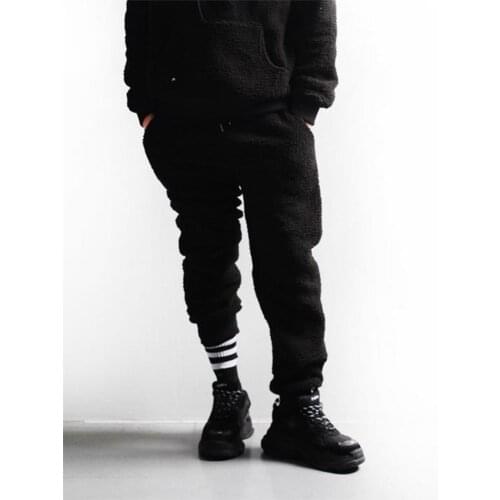 Mens slim body fleece sports casual pants with the same fashion Korean version of the trend of large pants