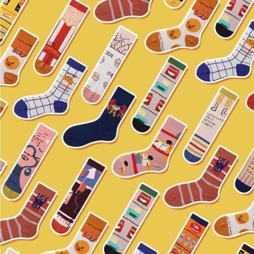 Autumn/Winter Fashion Streets Hip Hop Tide Sock Harajuku Colorful Lovely Graffiti Funny Sock Women Irregular Casual Antiskid Sox