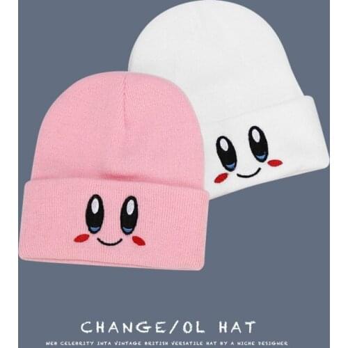 New Pink Knitted Hat Eye Embroidery Elasticity Cartoons Beanie Winter Keep Warm Girl Fashion Autumn Crimping Women Knitted Hat