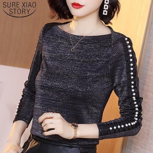 2021 New Autumn Long Sleeve Women Blouses Knitted Women Shirts Solid Gray Sexy Ladies Tops Fashion Slim Elegant Femme 6848 50
