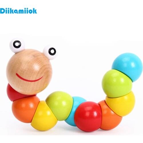 New Rainbow Worm Twist Puppet Cognition Fun Educational Toys Changeable Shape Wooden Blocks Kids Colorful Caterpillar Baby Toy