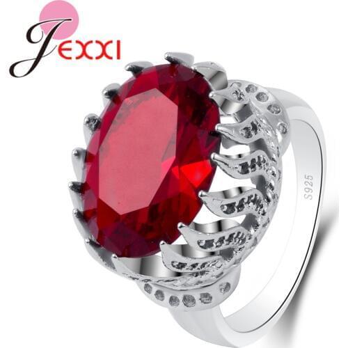 New Arrival Great Big Shinning Red Oval Cubic Zirconia Special Leaves Design Pure 925 Sterling Silver Rings For Women