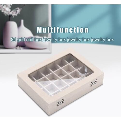 New 24 Grids Velvet Glass Jewellery Ring Display Organiser Box Multifunction Necklace Earring Ring Storage Box Jewelry Organizer