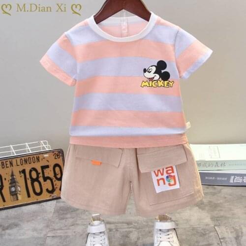 Striped Boy Clothes 1 2 3 4 5 Years Old Fashion Childrens Clothing Cotton T-shirt with Khaki Shorts Childrens Clothing Toddler