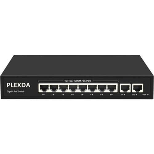 Plexda 10Port Gigabit PoE Switch |8Ports PoE+ |2Port 1000Base-TX |IEEE 802.3af/at poe switch (SGD901-AFG-82N)