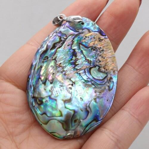 Natural Shell Pendant Egg Shape Colors Abalone Shell Pendant Charms for Women DIY Jewelry Exquisite Necklace Gift 40x58mm