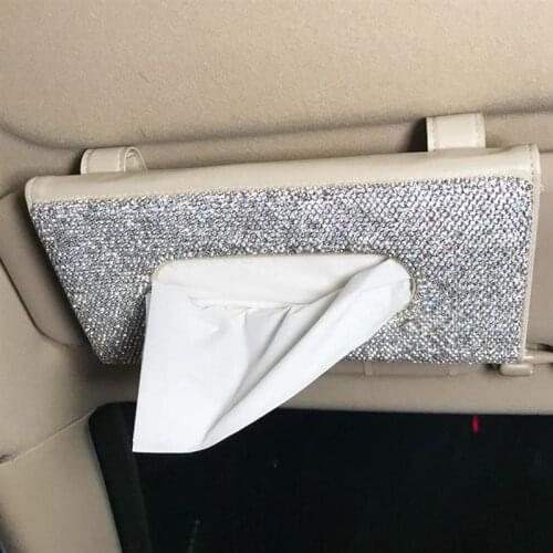 Crystal Car Tissue Box Sun Visor Diamond Leather Auto Tissue Paper Holder Case Sunvisor Hanging Napkin Car Interior Accessories
