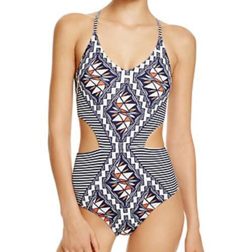 Sexy vintage brand on sale plus large size 5XL deep v stripe backless one pieces wire free women swimwear swimsuit swimming suit
