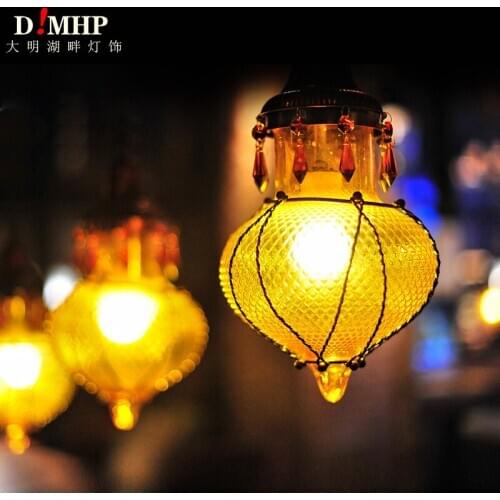 Mediterranean Style Decoration Handmade Turkish Pendant Light Glass Shades Mosaic Pendant Lamp For Bar Coffee Shop E14