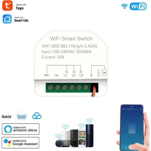 Tuya Mini Wifi Smart Light Switch 3 Gang Relay Module Controller 10A Smart Life APP Remote Control Work With Alexa Google Home