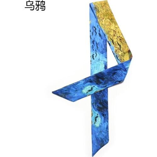Van Gogh Wrapping Strap Womens Art Hair Tie Oil Painting Handmade Slender Ribbon Fashion Bag Handle Bandage Scarf Scarf