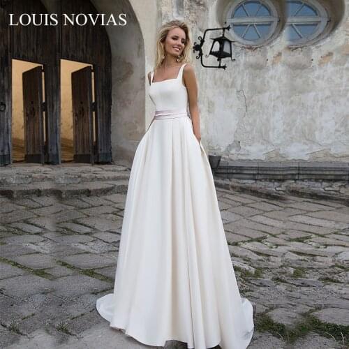 Louis Novias Vintage Wedding Dress Boat Neck Spaghetti Straps Backless Plus Size Wedding Dress Elegant Vestido De Noiva