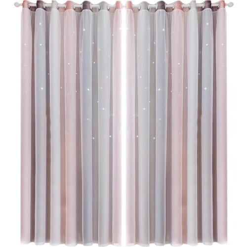 Gradient Hollow Star Curtain Bedroom Full Blackout Window Drapes Home Decoration