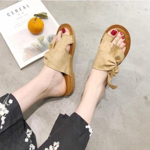 2020 new ladies summer slippers ladies plus size slippers fashion solid bowknot women shoes flip flops casual beach