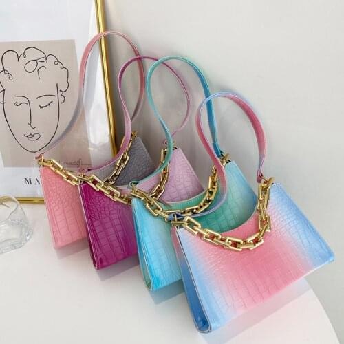 2021 Womens Gradient Color Small Shoulder Bags Alligator Pattern PU Leather Underarm Bags Female Thick Chain Bags And Purses