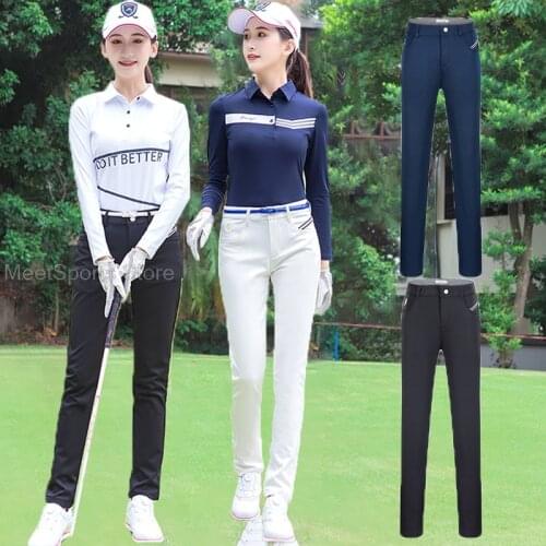 2021 Winter Woman Slim Plus Velvet Golf Pants Autumn Golf Wear Windproof Snowproof Pants Ladies Warm Tennis Golf Trousers