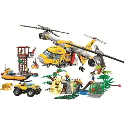 1298pcs 10713 City Series Jungle Airdrop Helicopter 60162 Assembled Building Block Toy Gifts