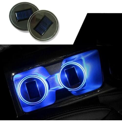 2 Pieces Car Solar Cup Holder Bottom Pad LED Light Cover Atmosphere Lamp Light
