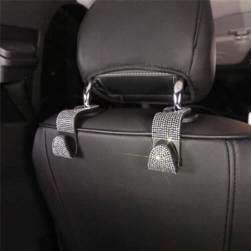 2Pcs Rhinestones Car Seat Back Hook Diamond Bling Hanger Hook Universal Headrest Mount Storage Holder Car Interior Accessories