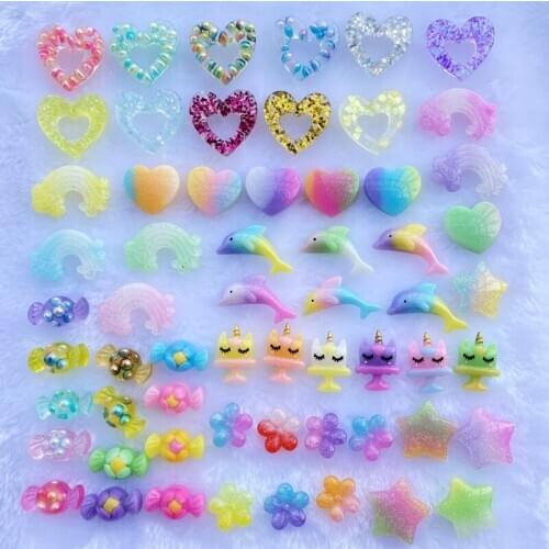 20pcs Mix heart / candy Rainbow / flower Resin Colorful Decoration Crafts Flatback Embellishments For Scrapbooking Accessories