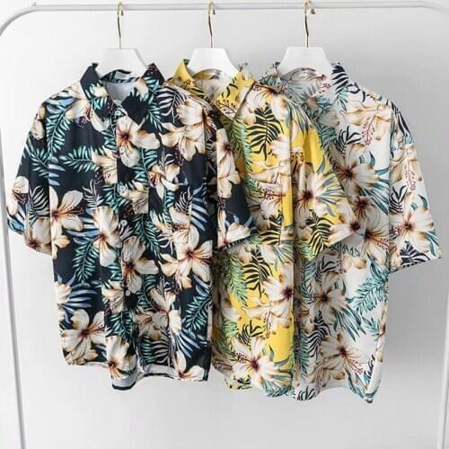 2020 Quality Harajuku Beach Shirt Men Short Sleeve Hawaiian Shirt Casual Summer Floral Print Men Blouse Loose Surfing M-3XL