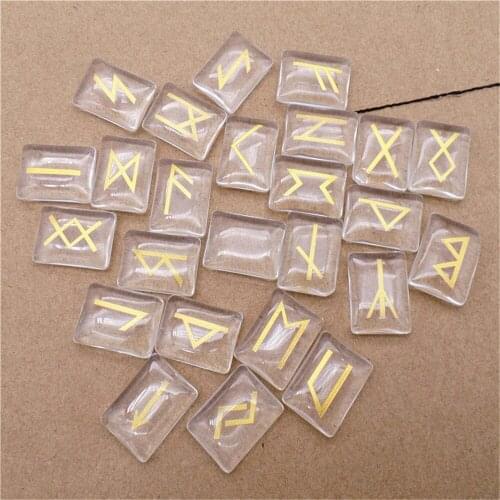 25Pcs/set 20x15x6mm Wholesale White Glass Runes Stones Set Reiki Healing CAB DIY Jewelry Accessories S227