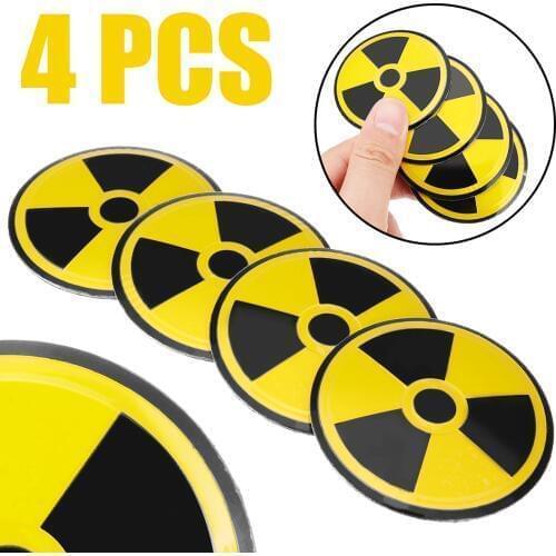4pcs Car Steering tire Wheel Center Badge sticker Hub Cap Emblem Decals Symbol Car styling Decoration Nuclear Warning Symbol