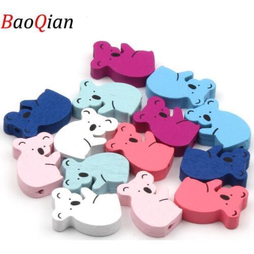 20Pcs/lot Koala Natural Wood Spacer Wooden Beads 15x22mm For Diy Jewelry Making Kids Pacifier Chain Handmade Gift