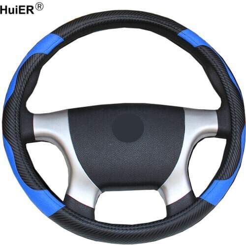 Car Steering Wheel Cover Bus Truck For 36 38 40 42 45 47 50 CM Out Diameters Blue Red Microfiber Leather Steering-wheel Wrap