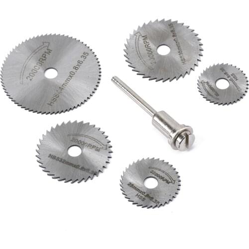 6Pcs 3.17mm Mandrel Mini Drill HSS Circular Saw Blades Cutting Discs Wood Cutting 22/25/32/35/44mm for Dremel Rotary Tool
