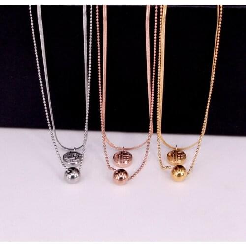 Stainless Steel Double-deck Snake Chain Round double happiness Ball Bead Pendant Necklaces Women Female Girl Party Xmas Gift