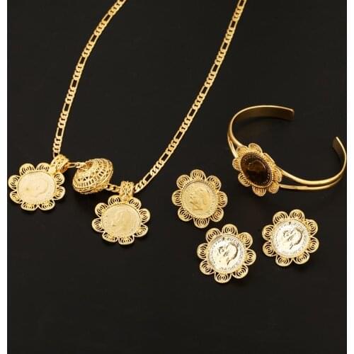 Ethiopian America Canada Israel Netherlands Gold Color Coin 5pcs Set Gold Color Fillled Jewelry