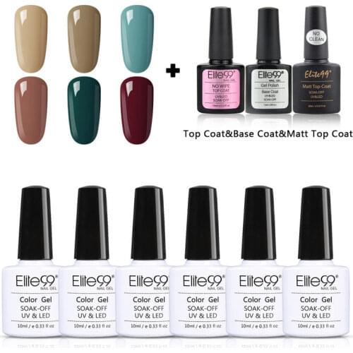 Elite99 9pcs/set Gel Nail Polish Kit with No Wipe Top Coat Base Matte Top Coat Nail Art Manicure Set UV Varnish Gel Polish