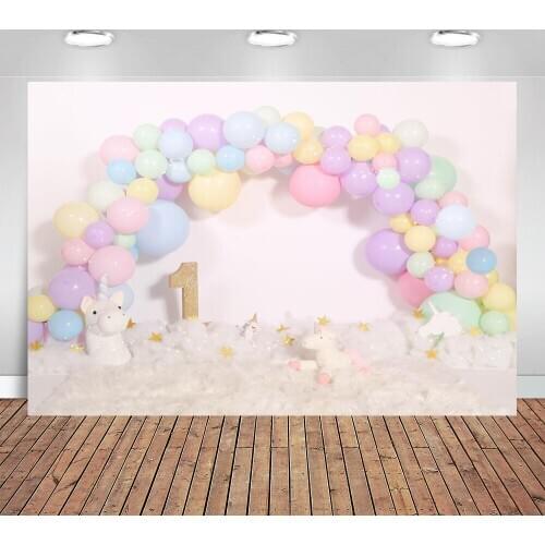Photography Backdrop 1st Birthday Decor Cake Smash Balloon Pink Girls Photo Background Baby Shower Newborn Kids Studio Photocall
