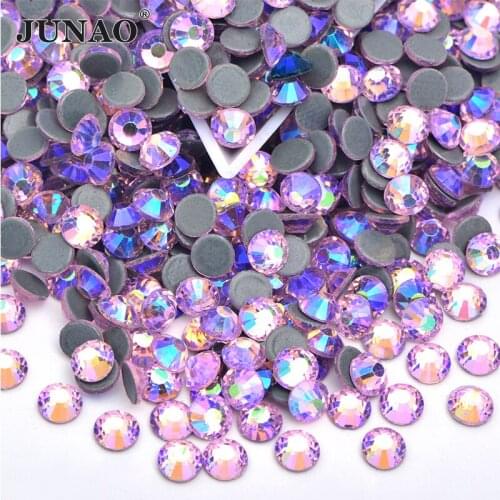 JUNAO SS6 8 10 12 16 20 30 Glitter Light Pink AB Hot Fixation Rhinestone Hotfix Transfer Crystal Stone Flatback Strass Applique