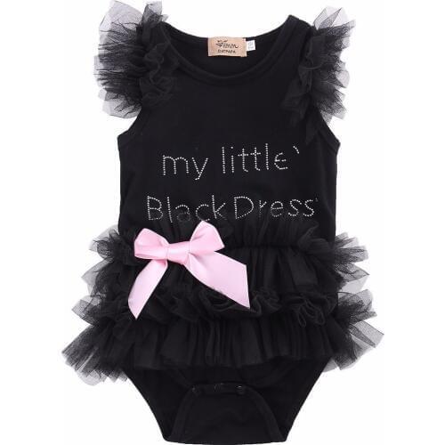 Kids Baby Girls Clothes Embroidered My Little Black Dress Bodysuit Jumpsuit 0-18M One-Pieces