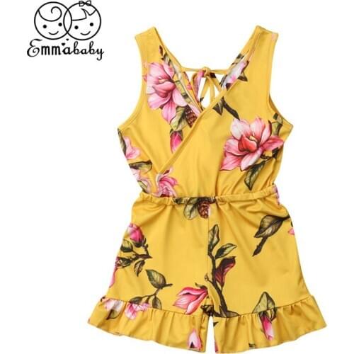 2019 Toddler Baby Girls Floral Jumpsuit Summer Kids Clothes Children Princess Outfit Sleeveless Children Romper Clothing 1-6T