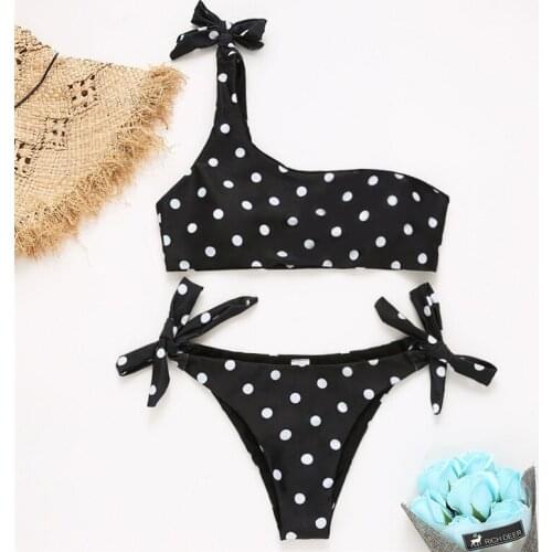 Striped print bikini set Hot sexy One shoulder bandage Push up Padded Bra String Bottom Beachwear Bather Suit biquini Femme 2019