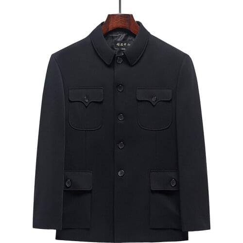 Men Zhongshan Mao Suit Chinese Style Tunic Blazer Male Spring Autumn Black Classical Sun Yat Sen Suits Outfits Elegant Clothes