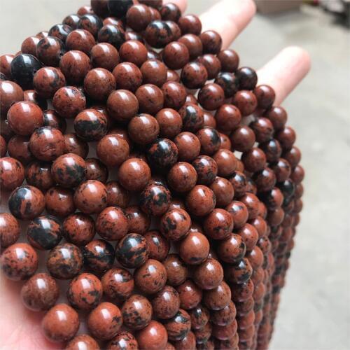 Natural Mahogany Obsidian 4-10mm round Gemstone beads for 925 sterling silver Jewelry Making Necklace Bracelet 15inch ICNWAY