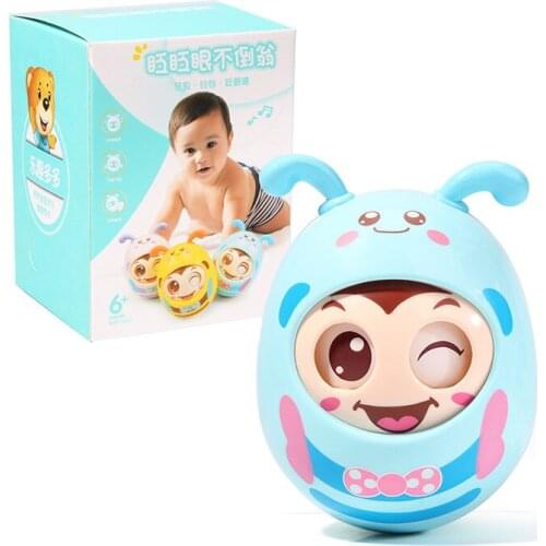 Cute Tumbler Baby Jingle Bells Dolll Blink Eyes Roly-Poly Silicon Teether Toy Fun For Newborns Gift Baby 0-12 Months Toys