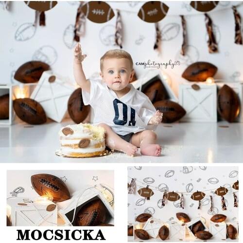 MOCSICKA Rugby Theme Boy 1st Birthday Photography Backdrops American Football Newborn Baby Kids Backgrounds for Photo Studio